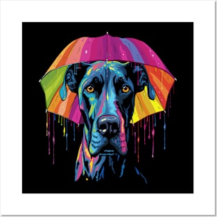 Great Dane Rainy Day With Umbrella Posters and Art